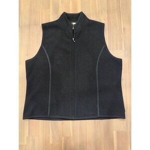 Woolrich Womens XL Petite Black 100% Wool Full Zip Vest Mock Neck  Boiled Wool